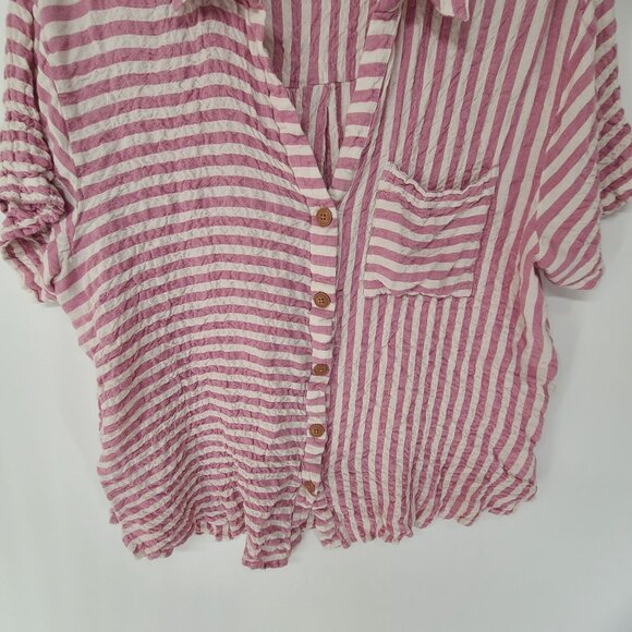 Jane + Delancey Women's Button Up Top Striped Pike and White Size 1X - Picture 2 of 6